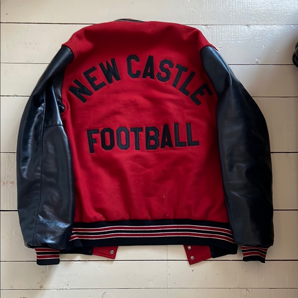 Vintage Red and Black College football Varsity Bomber Jacket with Leather - Picture 4 of 4